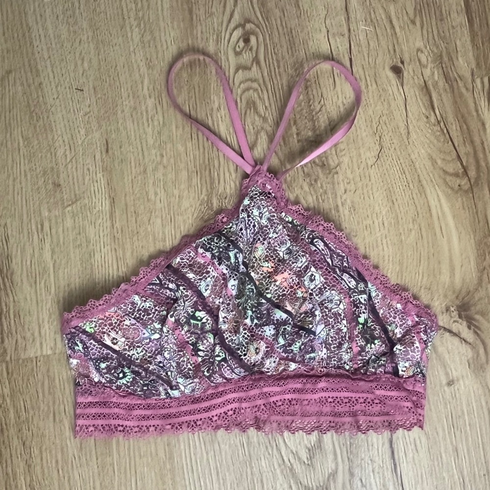 Victorias Secret Dusty Pink Lace Crochet Floral Bralette Underwire unpadded M